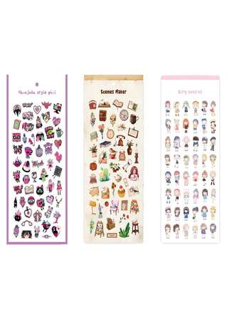 1 paquete de Lindo Conjunto de Pegatinas de Dibujos Animados - Chica de Harajuku, Escenas y Atuendos Femeninos para Diario, Scrapbooking y Decoración
