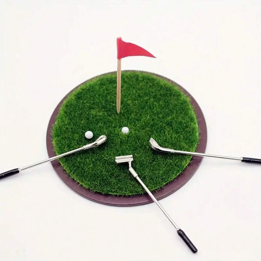 7pcs Set - 1:12 Mini Golf Set, Includes Golf Clubs, Turf, Realistic Grass Scene Props, For Miniature Golf Scene Display, Shooting Props, Mini Landscape Decoration - Multicolor - View 1
