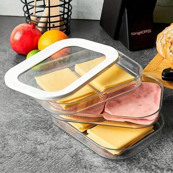 3-Layer PET Plastic Cold Plate Container Set, Leak-Proof And Reusable Food Sealing Box For Meat, Fruits, And Vegetables, Kitchen Organizer And Storage, Kitchen Accessories