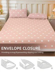 2/3pcs Printed Fitted Sheet Set, Bedding, Bed Sheets Set, Mothers Day Decorations, Soft And Comfortable Bedding, Skin-Friendly Bed Cover Set, Mother's Day Gift, Mattress Protector For Bedroom, Room Decor, For All Season, Fits Twin Full King Queen Size Bed, 1 Fitted Sheet And 2 Pillowcases, Machine Washable - 粉底白心 - 查看 7
