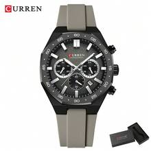 CURREN Men's Fashion Quartz Chronograph Wristwatch, Waterproof Silicone Strap, With Luminous & Auto Date Display - Multicolor - View 16