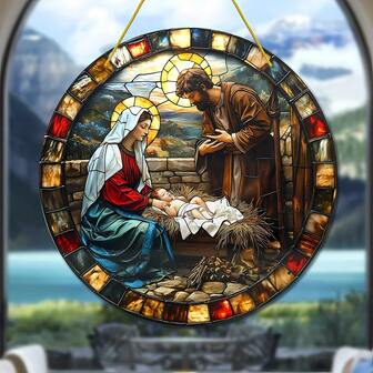 1Pc Acrylic SunCatcher Christian Nativity Scene StainedGlass WindowHanging Ornament LightCatcher RainbowPrism Heartwarming LivingRoom Entryway Faith GiftForHer Religious HomeDecor RoomDecor WallArt ChristmasOrnaments