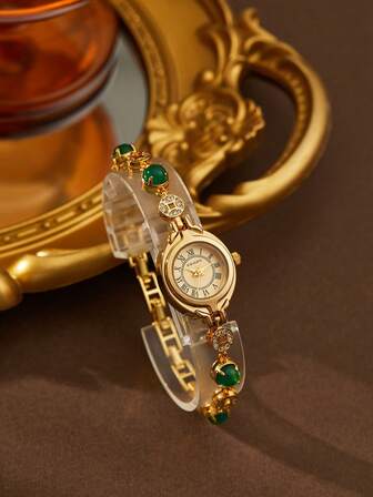 1 件女士宝石镶嵌水晶优雅高品质精致石英表，奢华适合日常佩戴和送礼