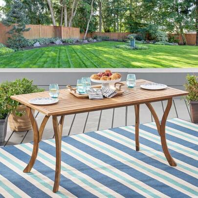 Outdoor 59 Inch Rectangular Solid Wood Table Dining Table Teak Finish