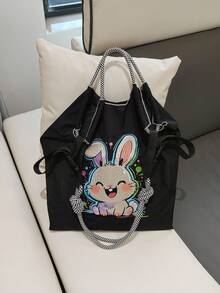 1 Stück süße Kaninchen hellblau Nylon wasserdichte Tragetasche mit großer Kapazität, geeignet für Einkaufen, Reisen, Geschenke, Umhängetasche für Frauen, neuer Herbststil