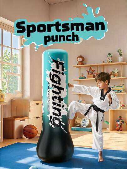 Punching Bag For Kids, 47 Inch Kids Punching Inflatable Kids Punching Bag For Kids 3-12, Punching Bag With Bounce-Back Action Set For Practicing Karate, Taekwondo