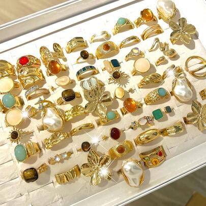 Bộ 20/6 chiếc nhẫn vàng xếp chồng phong cách tối giản Bohemian cổ điển tinh tế, bao gồm hoa, nơ, ngọc trai bất đối xứng, xoắn, trái tim, đá giả kim cương, mặt trăng, ngôi sao, thánh giá, thiết kế đá mắt mèo, phù hợp cho phụ nữ, ngày lễ, tiệc tùng, hẹn hò, đeo hàng ngày, làm quà tặng (phân loại ngẫu nhiên)