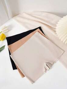 Conjunto De 3 Piezas De Pantalones Cortos De Seguri dad Sólidos Para Mujer, Calzoncillos Tipo Bóxer Transpirables, Elásticos, Cómodos, Sin Costuras (sin Líneas De Bragas Visibles) - Negro+Albaricoque+Gris - Ver 4