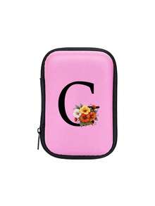 Sac organisateur en EVA rose avec initiales A-Z, sac de rangement pour câbles de données + ligne de données USB, étui de rangement pour câbles électroniques, chargeurs, écouteurs, porte-écouteurs pour festival de musique, accessoires tech de voyage pratiques, étui zippé de rangement, répondant à vos besoins de stockage quotidiens. Peut être utilisé pour le transport, le travail, l'école, le stockage en dortoir