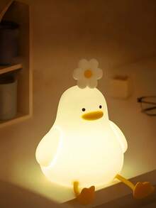 1pc Cute Duck Shape Sensor Night Light, USB Rechargeable LED Silicone Tap Light, 3 Brightness Levels Adjustable Bedroom Charging Lamp - Multicolor - View 1