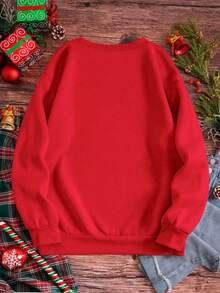 Sudadera juvenil navideña con reno y estampado Merry Christmas, moderna y divertida - Rojo - Ver 2