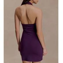 UNITHORSE Women's Halter Backless Elastic Mini Dress - Purple - View 2