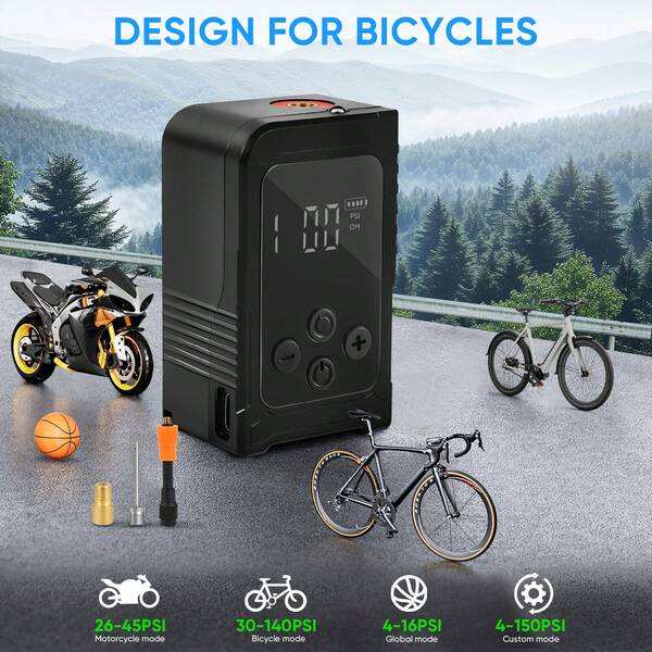 Portable Air Compressor Tire Inflator, 150PSI Tire Pump, Equipped With A Tire Pressure Gauge, LED, And A Three Times Faster One-Button Cordless Tire Pump, Suitable For Motorcycles, Bicycles, Balls, And More.