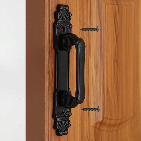 Manija deslizante de puerta de granero de hierro forjado vintage, acabado rústico negro, manija de puerta de estilo granja de metal pulido, manija de puerta de granero antigua, manija de puerta corrediza negra para puerta, garaje, cobertizo, cerca, gabinete