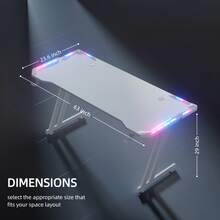 HLDIRECT Gaming Desk With LED Lights Carbon Fibre Surface Gaming Table Large Computer Desk Ergonomic Home Office Desks Z Shaped PC Gamer Workstations With Cup Holder & Headphone Hook,White - 白色 - 查看 7