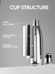 Bình đựng nước thể thao bằng thép không gỉ mờ 17oz/500ml – Bình nước giữ nhiệt hình Cola, Bình kim loại chống rò rỉ hai lớp, giữ đồ uống lạnh và nóng, Bình nước có thể tái sử dụng cho trường học, phòng tập thể dục, du lịch và thể thao - Màu thép không gỉ - Xem 5