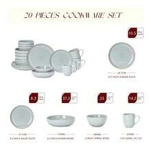 HomeVss Eur-Nordic Shape Raising Rim 20pc Dinnerware Set, Shiny Glaze Blue With Speckle Effect - 灰色 - 查看 7
