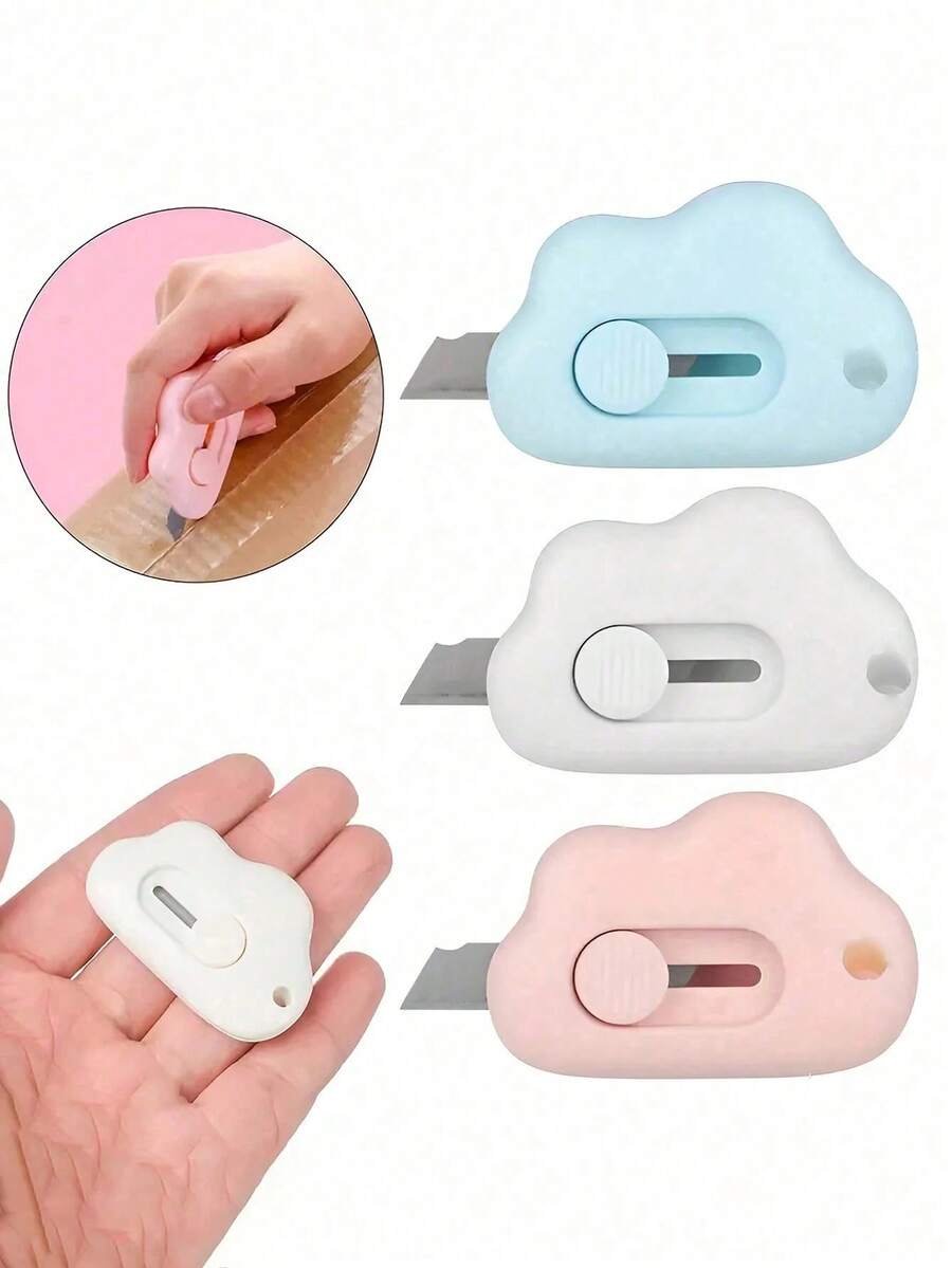 1 Pieces Mini Cloud Shape Paper Cutter Scalpel Multi-Function Knife Letter Opener Envelope Cutter Portable Cloud Shape Paper Cutter With Keychain Hole Knife - 白色 - 查看 1