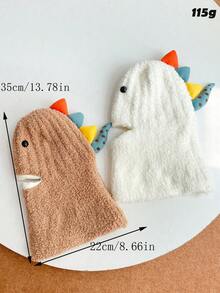 1pc Toddler Boys' Dinosaur Thermal-Lined Balaclava Hat, Knitted Beanie With Scarf, Warm Winter Cap