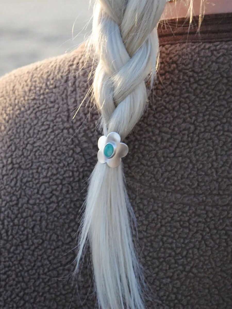 2件套复古绿松石花朵造型发饰夹，女士头饰，发卡 - 彩色 - 查看 1