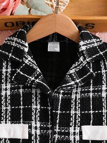 2pcs/Set Girls Fashion Plaid Collar Long Sleeve Jacket & Sleeveless Dress Set, Autumn/Spring - White - View 3