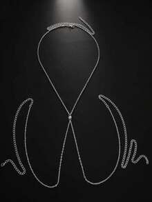 1 chiếc vòng cổ đính đá vàng tối giản trang trí bikini gợi cảm cho phụ nữ, vòng cổ ngực thời trang cho kỳ nghỉ hè trên bãi biển - Bạc - Xem 2