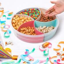 1个带盖水果零食托盘，30.99厘米水果盛放容器，5格圆形开胃菜盛盘，适合派对使用 - 白色 - 查看 3