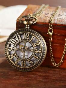 Vintage Herren Taschenuhr mit schwarzem Ziffernblatt und Kette, Retro Römische Ziffern Uhr, Geschenk für ihn