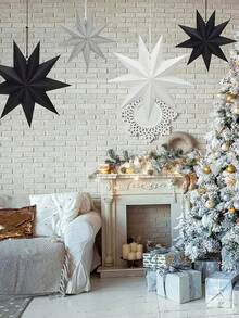 3 pièces/set Décorations d'étoiles en papier suspendues à 9 pointes pour Noël, fête de Noël, lanternes en papier 3D étoiles de 12 pouces pour décoration de Noël intérieure, maison, plafond, vitrine de magasin, décorations de fête et de vacances - Multicolore - Voir 2