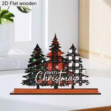 2D Flat, 1 Piece Rustic Red And Black Striped Plaid Christmas Tree Christmas Tree Wooden Ornaments Sign Merry Christmas Tabletop Decoration Ornaments Perfect For Living Room Bedroom Kitchen Home Decoration Christmas Gift Party Favor - Multicolor - View 1