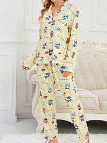 CRAYON SHINCHAN 2件套蜡笔小新牛奶丝柔软透气卡通印花长袖睡衣套装，女款，随机印花，春秋/冬季服装 - 黃色 - 查看 6