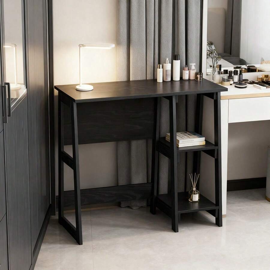 Quick Assembly Desk, Black Finish - True Black Oak - View 1
