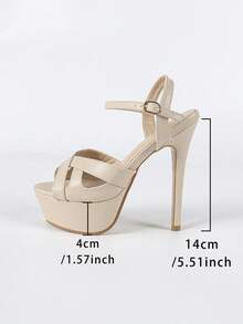 14cm Super High Heel Platform Peep Toe Stiletto Sandals, Red - Apricot - View 6