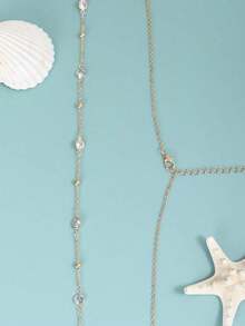 1pc Women's Crystal Chain Waist Chain, Sexy Minimalist Body Chain Jewelry, Suitable For Beach, Vacation, Dating, Gifts, Summer Daily Wear, Party And Gatherings - 銀色 - 查看 5