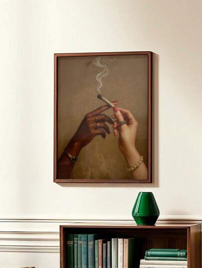 1pc Luxury Smoking Art Print – Elegant Feminine Hands Holding Joint, High Fashion Poster, Neutral Aesthetic Wall Decor- Unframed