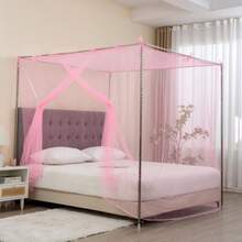 Home Mosquito Nets Pure Color Extra Secret Double Bed Lightweight Fashion Bedding Mosquito Nets - Red - View 2