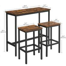 Dining Table Set, Bar Table And Stools, Breakfast Bar Table With 2 Bar Stools, Industrial Steel Frame, Rustic Brown And Black - Brown - View 7