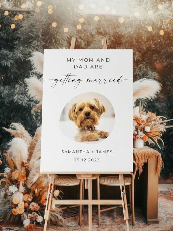 Personalized Pet Wedding Welcome Sign With Photo, Dog Wedding Photo Welcome Sign, Customized Pet Wedding Decor