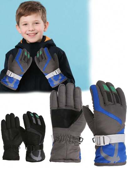 1 Pair Kids Waterproof Thin Warm Winter Gloves, Windproof Snow Gloves For Cold Weather, Suitable For Outdoor Sports, Boys & Girls Ages 8-12