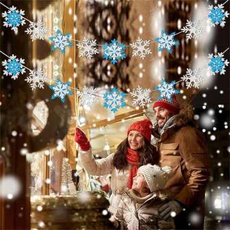 Snowflake Wreath Banner, Winter White And Blue Snowflake Wonderland Frozen Party Decor, Birthday And Christmas Decoration