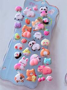 3D Butt-Shaped Stickers, Cute Bear & Rabbit Designs, Children's Gift, Squeeze Toy, Stress Relief, DIY Phone Case Decor