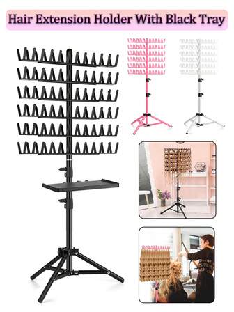 nunify Adjustable Height Standing Braiding Hair Rack With Tray For Hairdresser,Stylists Black White Pink Hair Extension Holder Hanger With 144-Peg Divider Hair Braiding Stand Two-Sided Braiding Rack Stand For Hair Extension Hair Braiding Accessories
