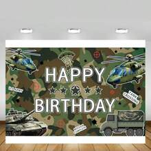 D7x5ft Camo Happy Birthday Backdrop For Boys Decorations  Military Banner Camouflage Photo Background Birthday Party Decorations Plies - 綠色 - 查看 5