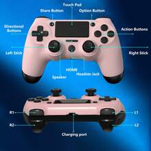 [Upgraded] Wireless Controller For P-S4 Romote Compatible With P-S4/Slim/Pro/Windows PC, Controller For P-S4 With 3.5mm Audio Jack, Touch Pad, Six Axis Motion Control, Charging Cable - Pink - View 3