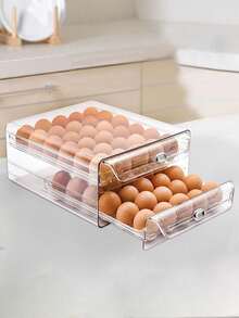 Asnews 1pc Space-Saving Single/Double-Layer Refrigerator Egg Storage Box, Durable And Washable Plastic, Transparent Fresh-Keeping Storage Box, Multi-Layer Egg Tray Container, Stackable Egg Holder For Fridge - Transparent - View 1