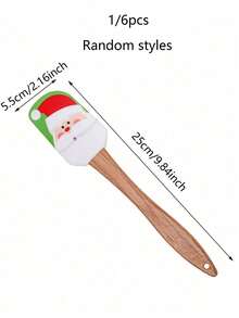 6 Stücke Festliche Weihnachtsthemen Holzgriff Silikon Spatel - Cartoon Weihnachtsmann, Schneemann, Schneeflocken, Lebkuchenmann Muster, zum Backen, Kochen & Feiertags-Feiern (Geburtstag, Valentinstag, Erntedank, Weihnachten)