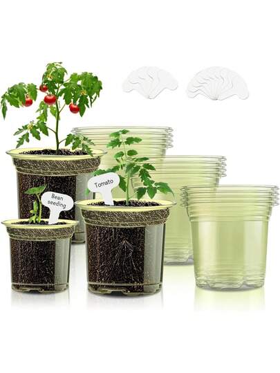 Green Nursery Pots For Plants 5/4/3.5 Inch Durable Plastic Seed Starter Orchid Pots With Drainage Holes Flower Pot For Transplanting Succulents Cuttings Seedlings Plus 15 Labels(12pcs),24623640