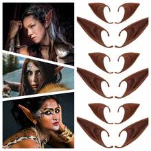 CLOUDRIVER Brown Tan Dark Ears - Halloween Renaissance LARP Masquerade Fairy Cosplay Ears Black Skin - E - Brown 6 Pairs Elf Ears - 查看 1