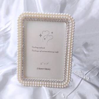 6/7/8/10 pouces Cadre photo en plastique avec perles et strass, de style minimaliste, à poser sur table, avec coins arrondis, 1 pièce envoyée de manière aléatoire