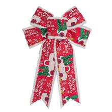 Christmas Bow Decoration With Reindeer And Tree Pattern Holiday Festive Decor For Home - Burgundy - View 7